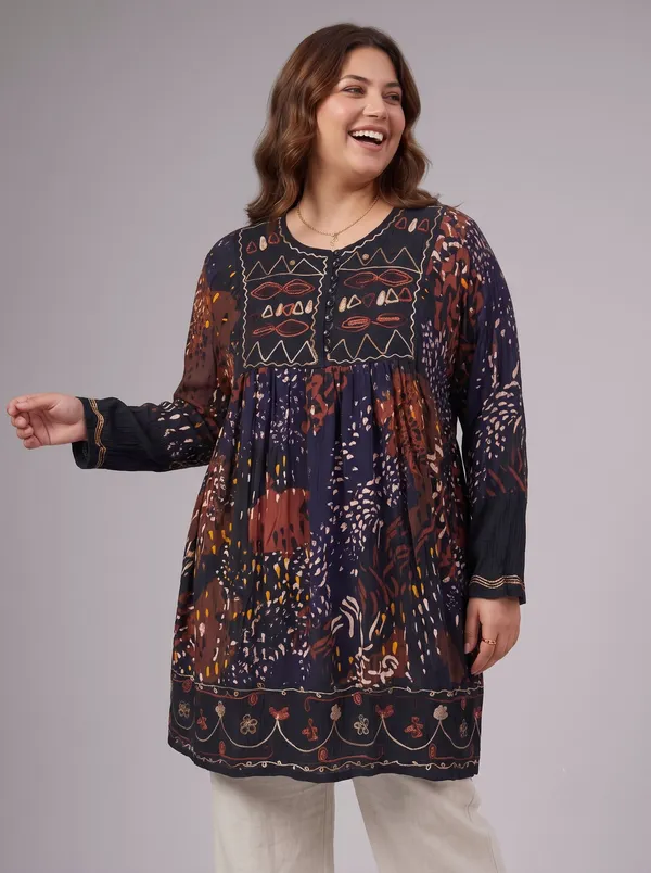 round_neck_,printed_full_sleeves,_half_front_open_buttons_Embroidered_short_tunic_kurti