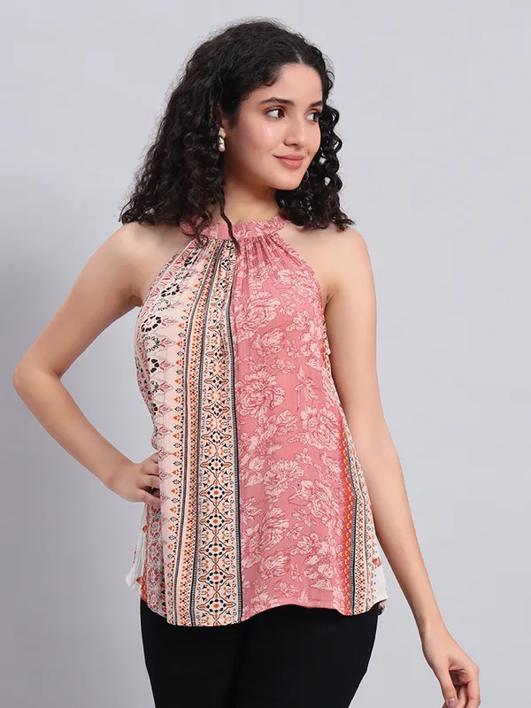 sleeveless_round_neck_,tie_at_back_halter__printed_top