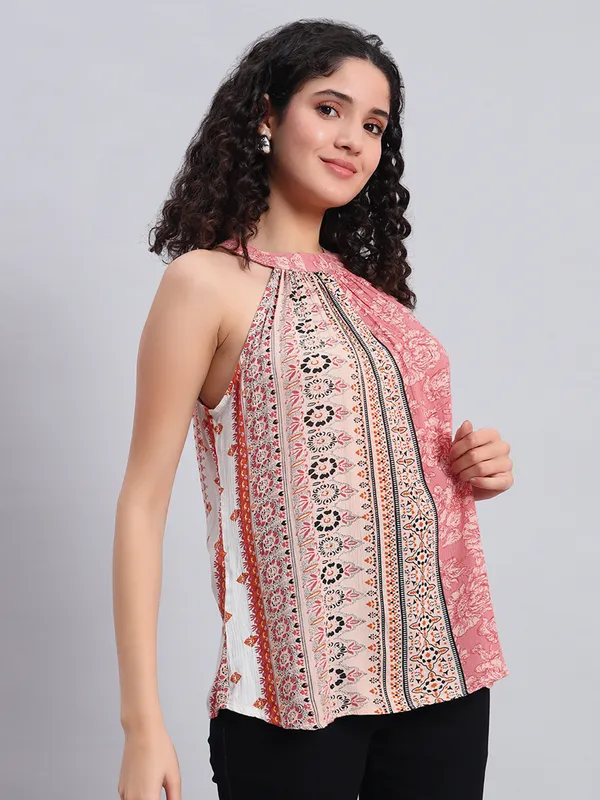 sleeveless_round_neck_,tie_at_back_halter__printed_top