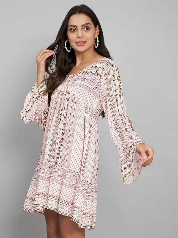 V_neck_long,_full_sleeves,_printed_Dress_WITH_DORI_AT_NECK