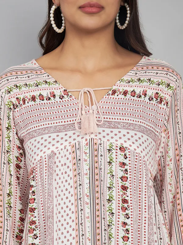 V_neck_long,_full_sleeves,_printed_Dress_WITH_DORI_AT_NECK