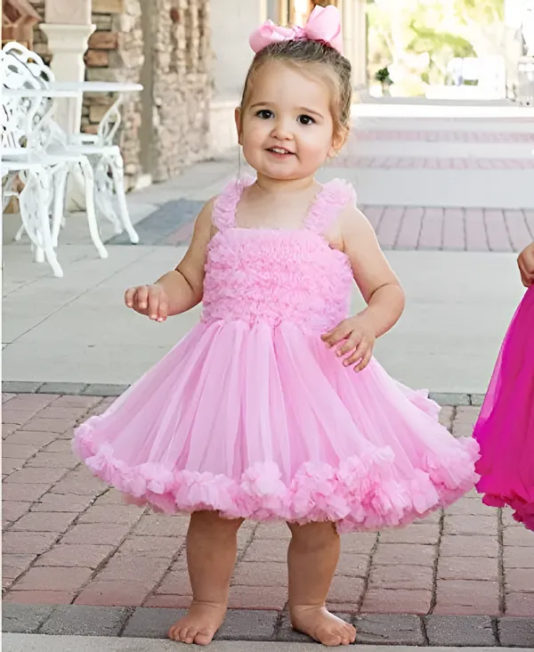 Pink_Net_Solid_Square_Neck_Dress_For_Girls