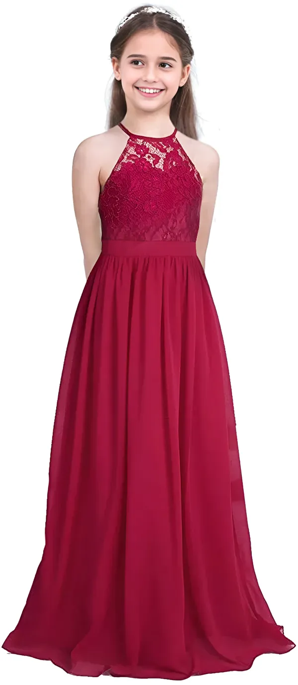 Red_Georgette_Lace_Work_Halter_Neck_Dress_For_Girls