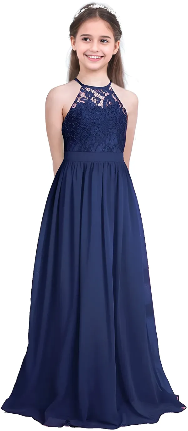 Blue_Georgette_Lace_Work_Halter_Neck_Gown_For_Girls