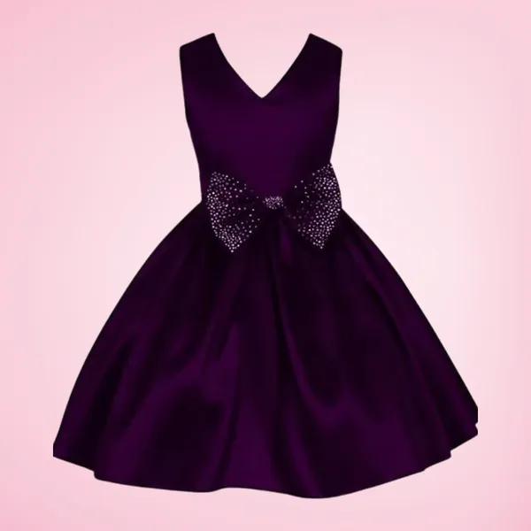 Wine_Solid_V-Neck_Dress_For_Girls