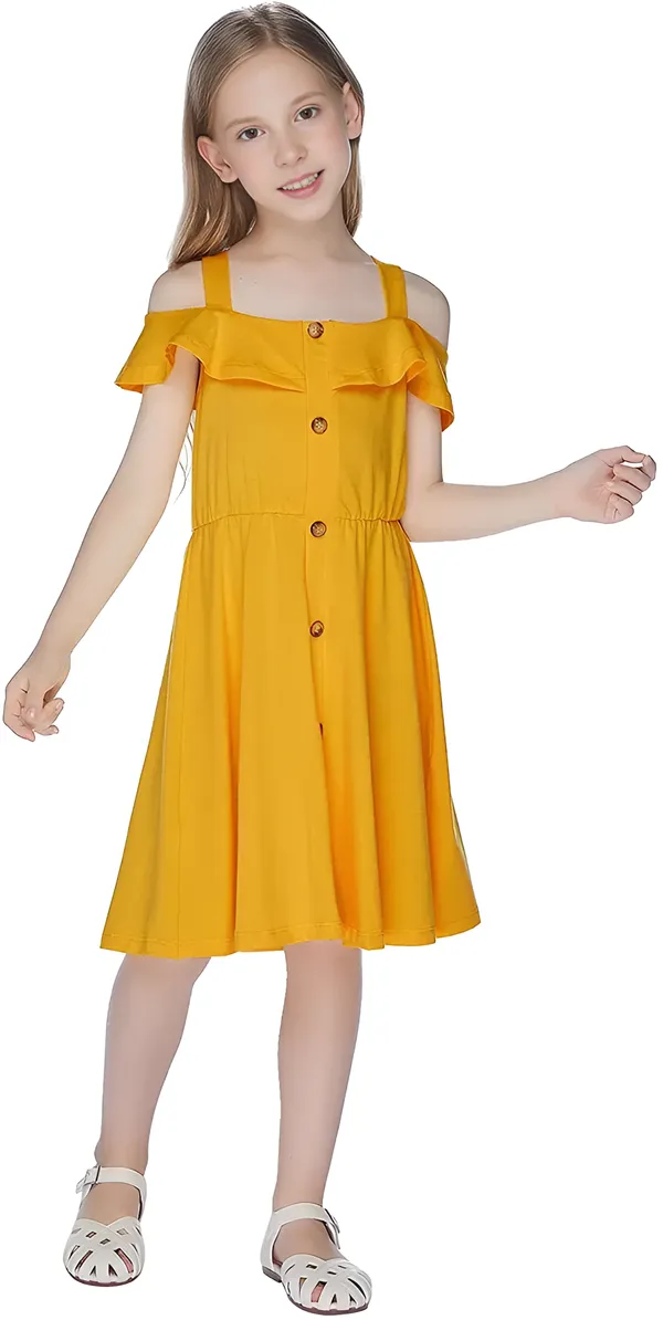 Mustard_Cotton_Solid_Square_Neck_Dress_For_Girls