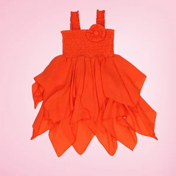 Orange_Cotton_Blend_Solid_Square_Neck_Tutu_Dress_For_Girls