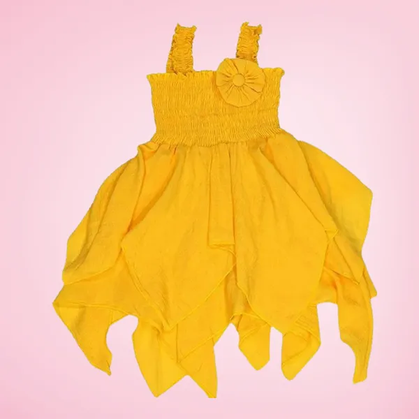 Yellow_Cotton_Blend_Solid_Square_Neck_Dress_For_Girls