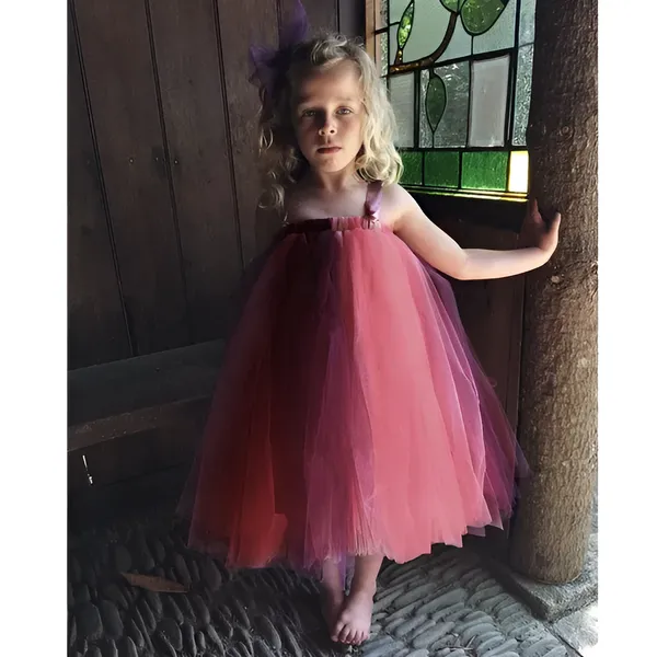 Maroon_Net_Solid_Square_Neck_Dress_For_Girls