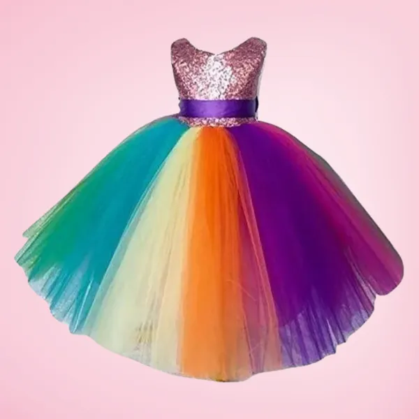 Multicolor_Satin_Sequined_Round_Neck_Dress_For_Girls