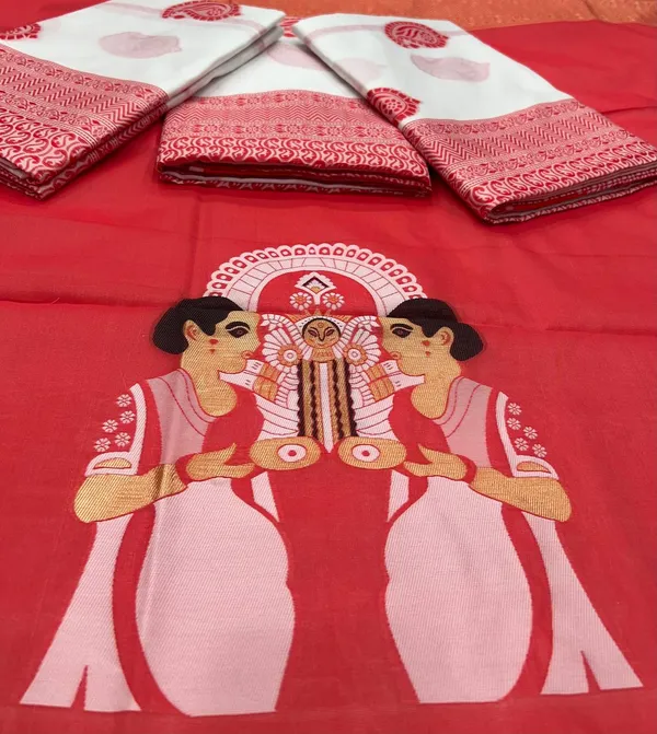 White_And_Red_Beautiful_Rich_Pallu_Jacqard_Saree_With_Unstiched_Blouse_For_Women