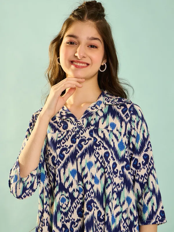 Girls_Printed_Empire_Knee_Length_Dress_|_Blue
