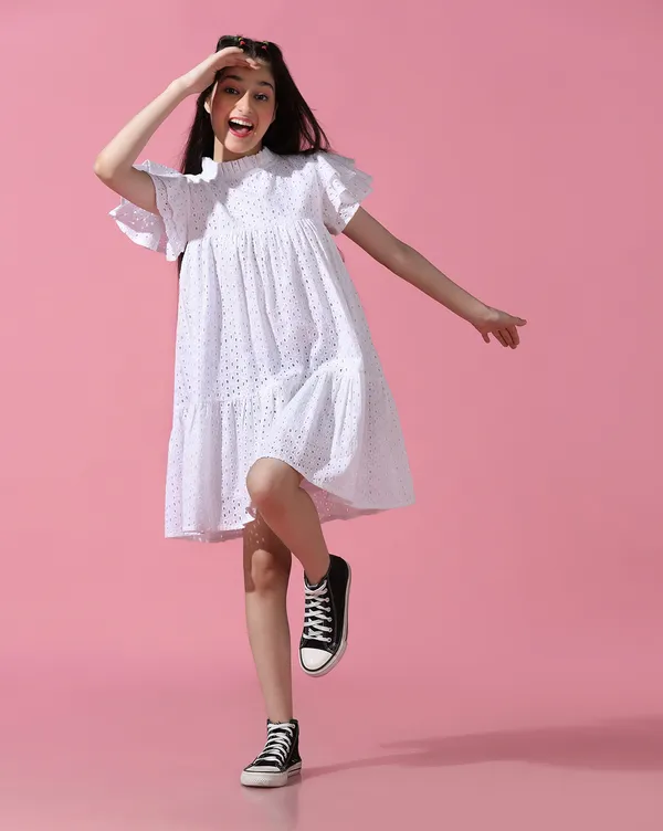 White_Round_neck_dress_|_Premium_cotton_Fabric_with_zipper