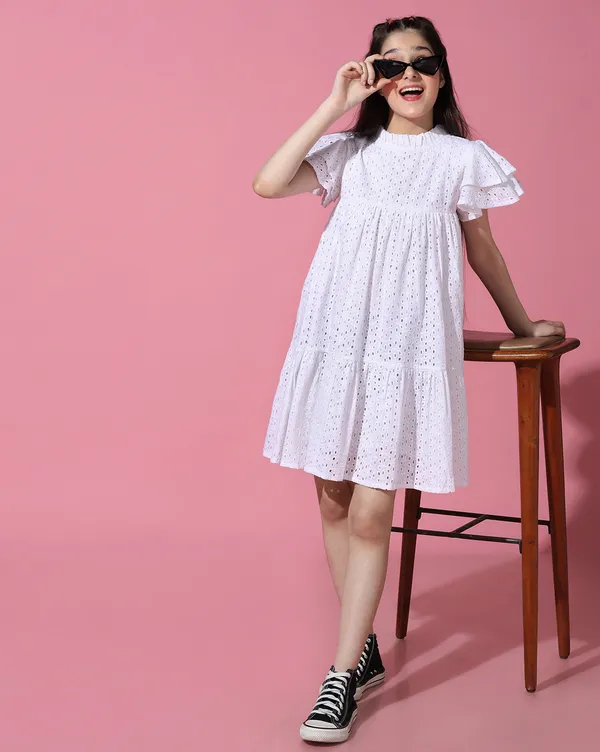White_Round_neck_dress_|_Premium_cotton_Fabric_with_zipper