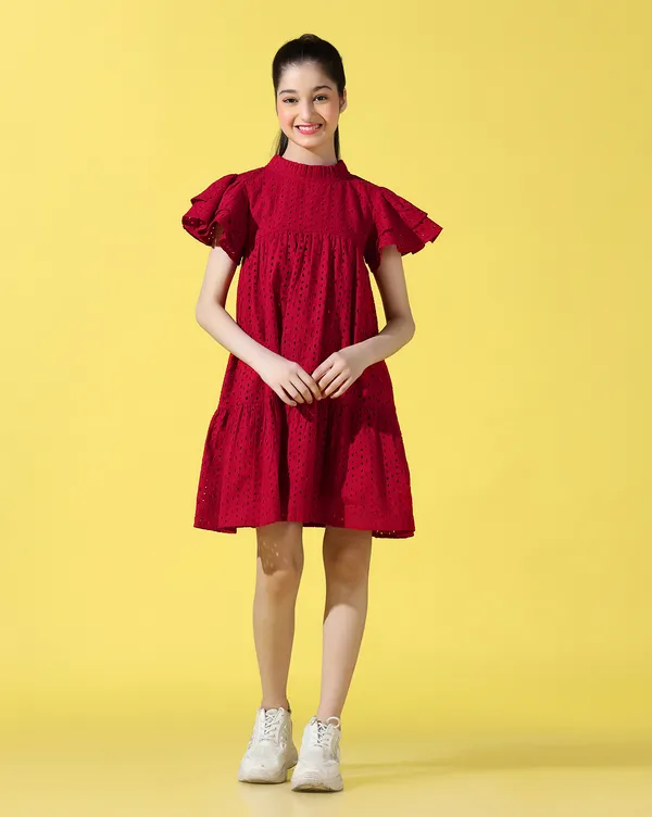 Maroon_Round_neck_dress_|_Premium_cotton_Fabric_with_zipper