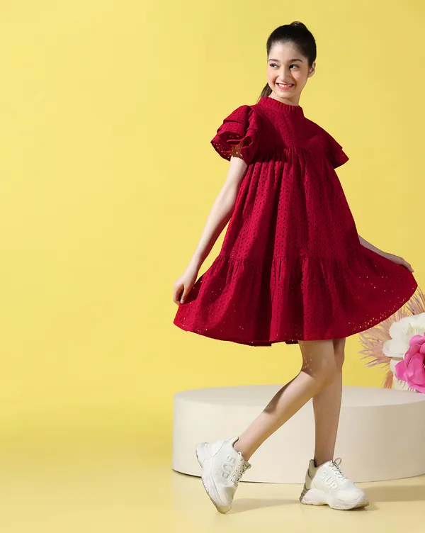 Maroon_Round_neck_dress_|_Premium_cotton_Fabric_with_zipper