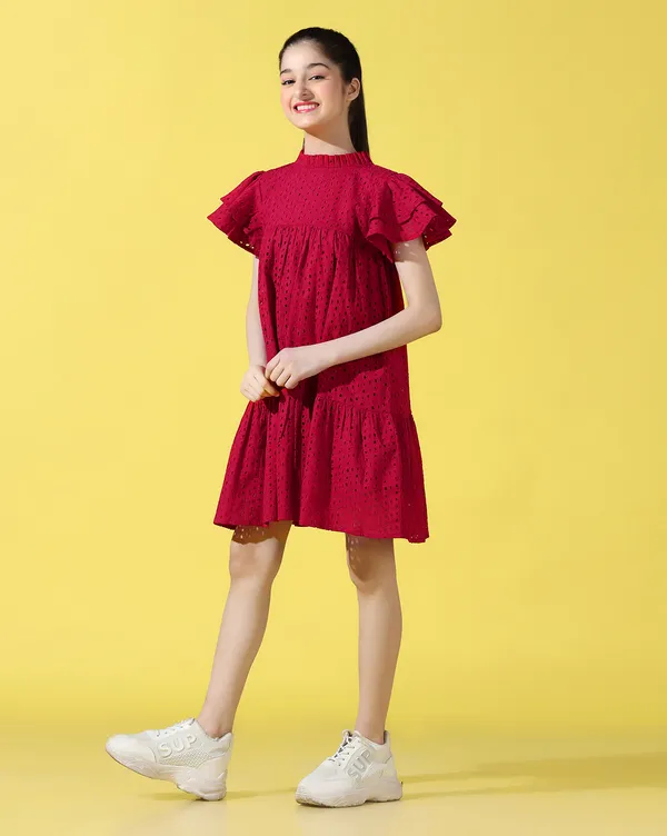 Maroon_Round_neck_dress_|_Premium_cotton_Fabric_with_zipper