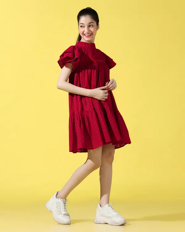 Maroon_Round_neck_dress_|_Premium_cotton_Fabric_with_zipper