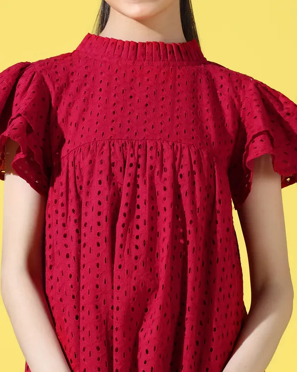 Maroon_Round_neck_dress_|_Premium_cotton_Fabric_with_zipper