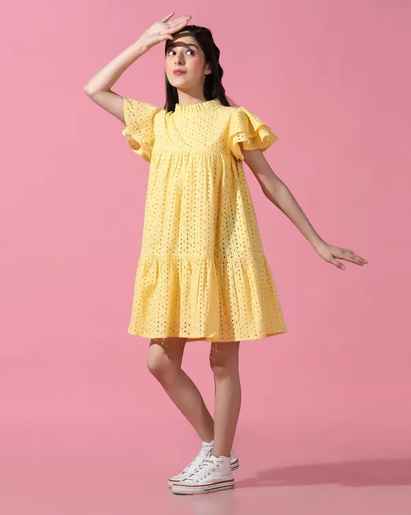 Yellow_Round_neck_dress_|_Premium_cotton_Fabric_with_zipper