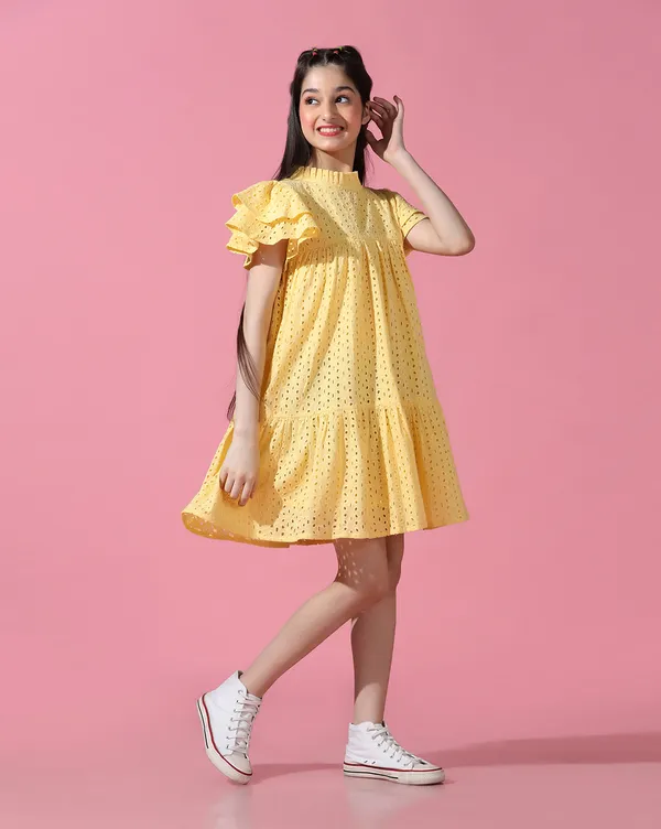 Yellow_Round_neck_dress_|_Premium_cotton_Fabric_with_zipper