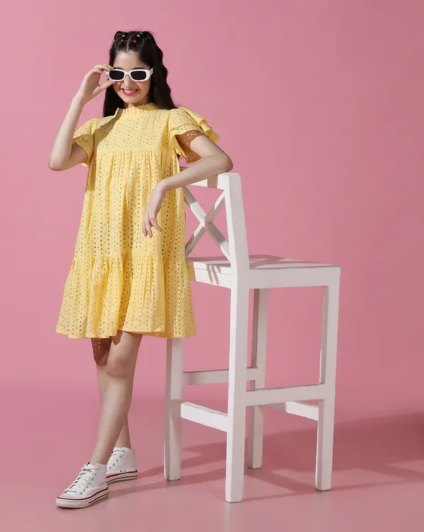Yellow_Round_neck_dress_|_Premium_cotton_Fabric_with_zipper