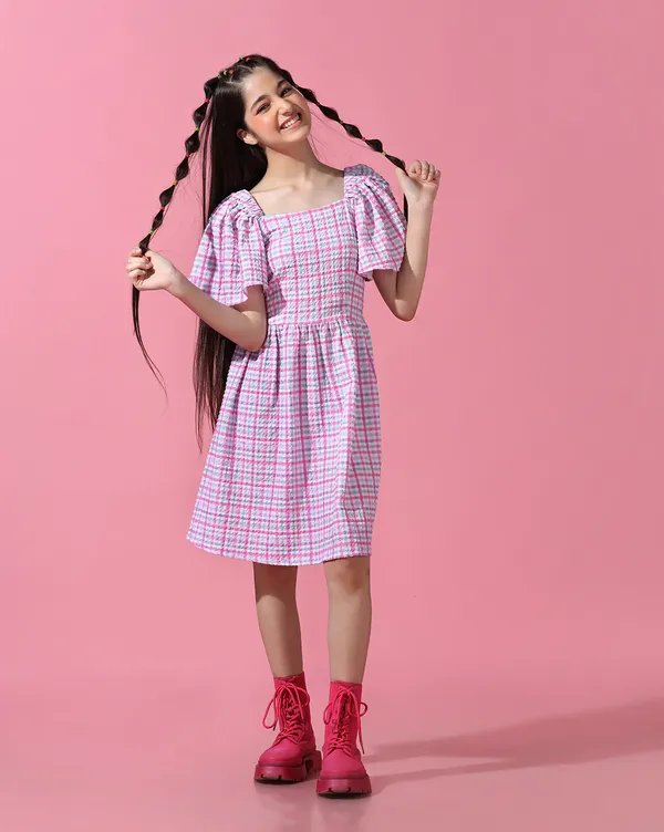 Girls_Checked_Shirt_Knee_Length_Dress_|_Pink