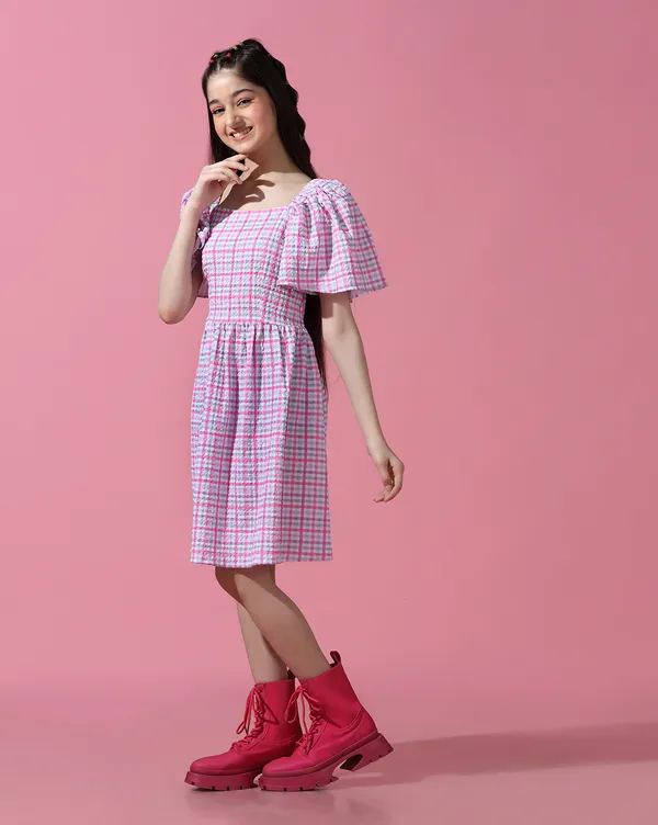 Girls_Checked_Shirt_Knee_Length_Dress_|_Pink