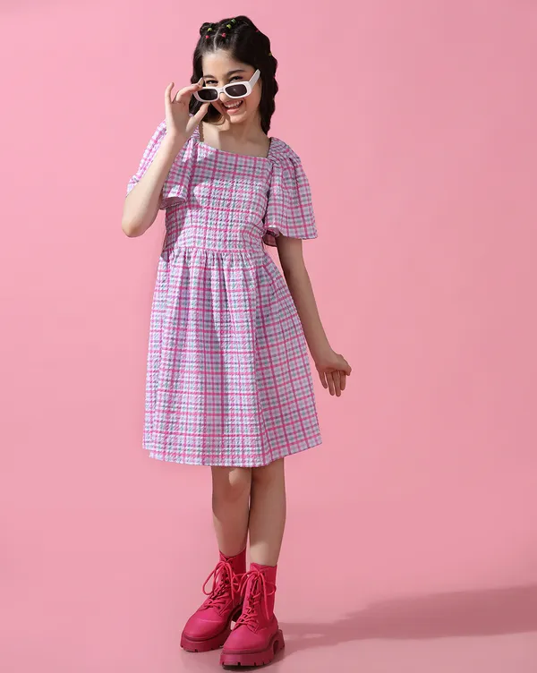 Girls_Checked_Shirt_Knee_Length_Dress_|_Pink