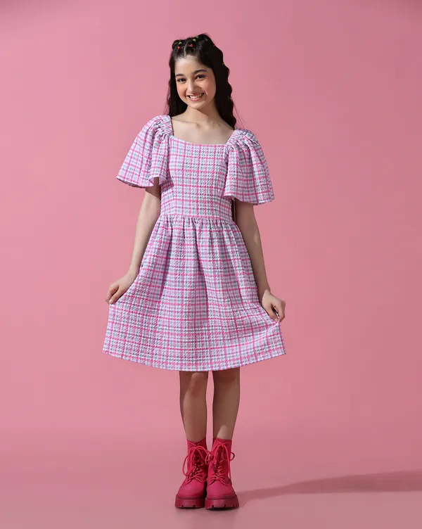 Girls_Checked_Shirt_Knee_Length_Dress_|_Pink