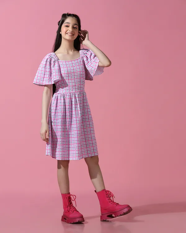 Girls_Checked_Shirt_Knee_Length_Dress_|_Pink