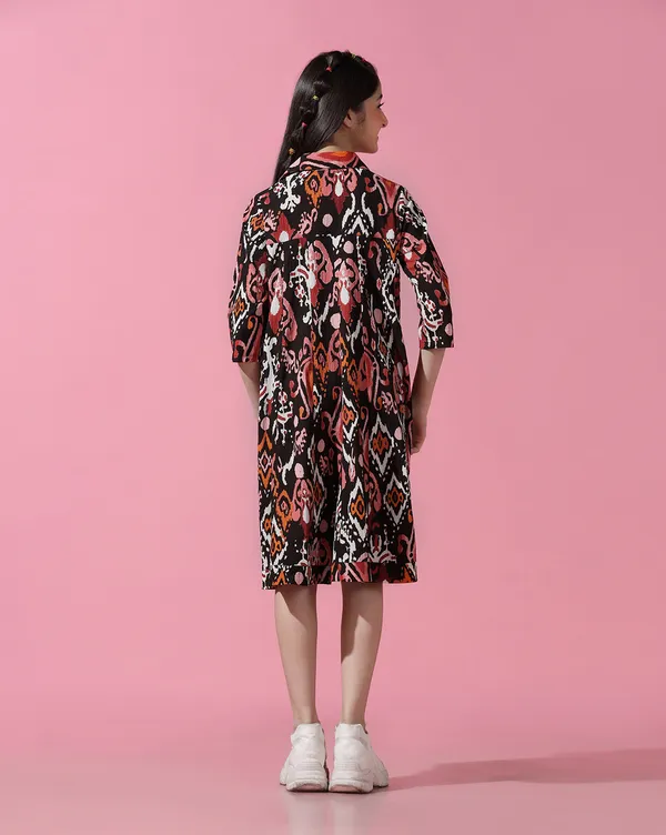 Girls_Printed_Empire_Knee_Length_Dress_|_Black