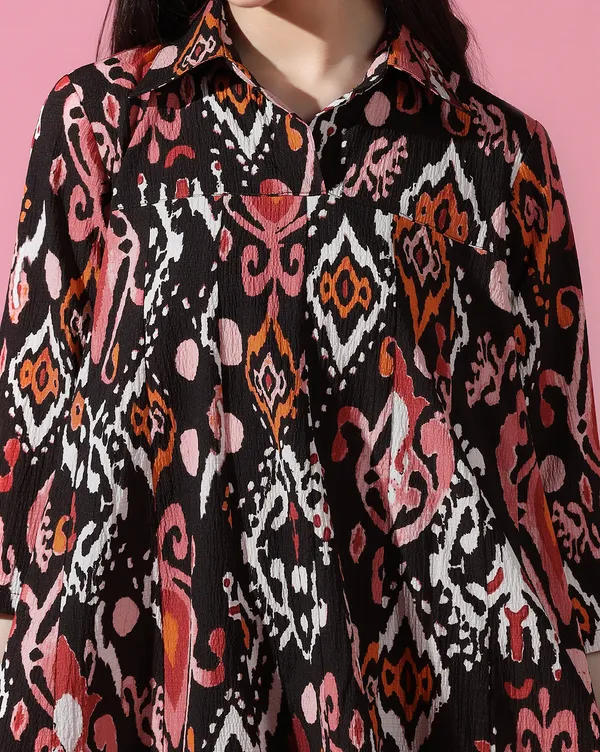 Girls_Printed_Empire_Knee_Length_Dress_|_Black
