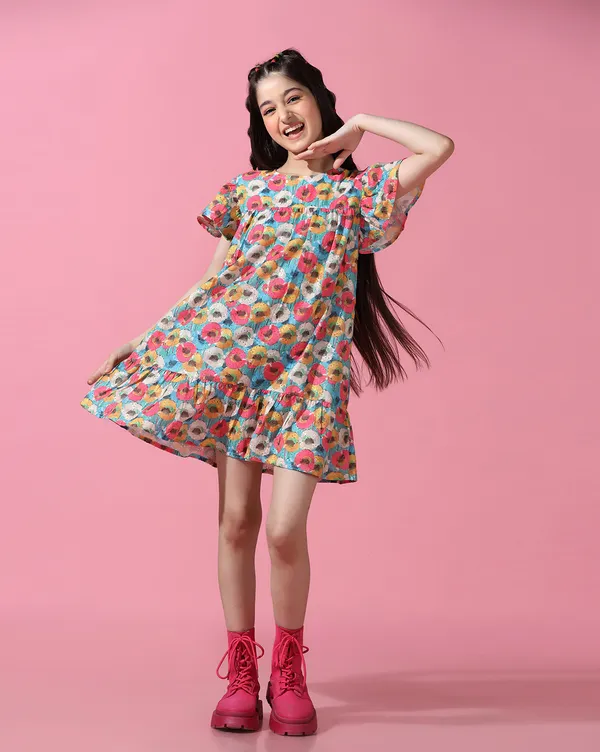 Multicolor_Round_neck_dress_|_Premium_cotton_Fabric_with_zipper