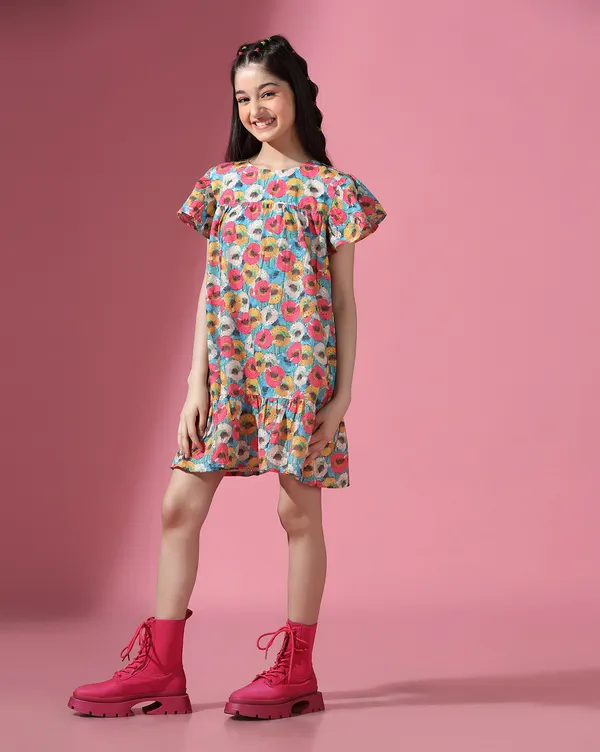 Multicolor_Round_neck_dress_|_Premium_cotton_Fabric_with_zipper