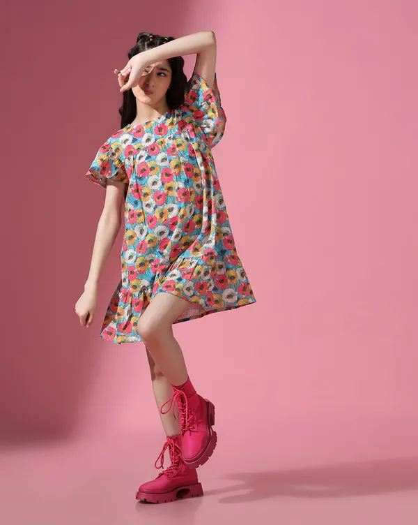 Multicolor_Round_neck_dress_|_Premium_cotton_Fabric_with_zipper