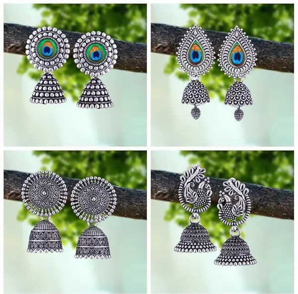Earrings_for_women_fashion_jhumka_oxidised_Silver_Earrings_for_women_Combo_chandbali_pearl_stylish_Butterfly_jhumkas_traditional_Jhumki_Peacock_Earrings_For_girls_South_Temple_Ear_Rings_-M734