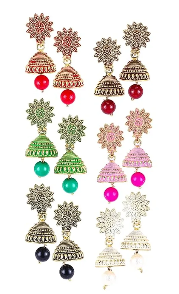 Jhumka_Earrings_For_Women_Girls_Ladies_Earrings_Combo_Set_Valentine_Gift_Traditional_Wedding_Gold_Meenakari_Ethnic_Antique_South_Indian_Round_Small_Pearl_Moti_Jhumkas_Feather_Peacock_Jhumki