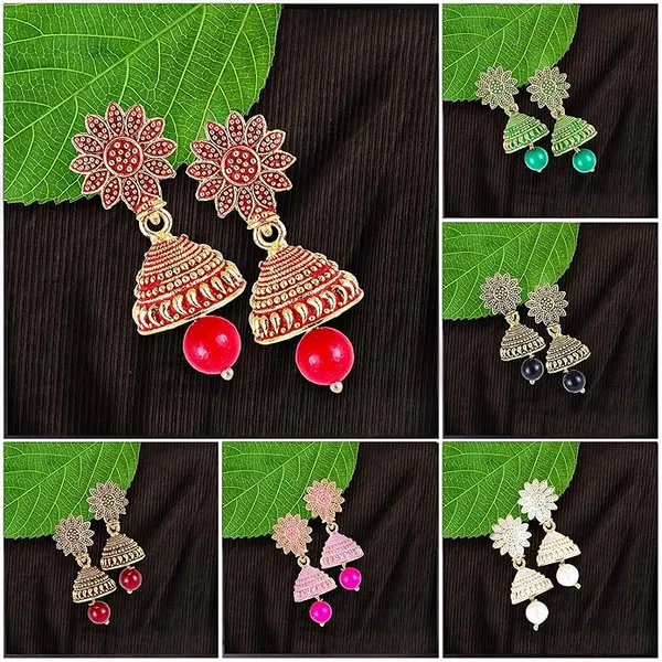Jhumka_Earrings_For_Women_Girls_Ladies_Earrings_Combo_Set_Valentine_Gift_Traditional_Wedding_Gold_Meenakari_Ethnic_Antique_South_Indian_Round_Small_Pearl_Moti_Jhumkas_Feather_Peacock_Jhumki