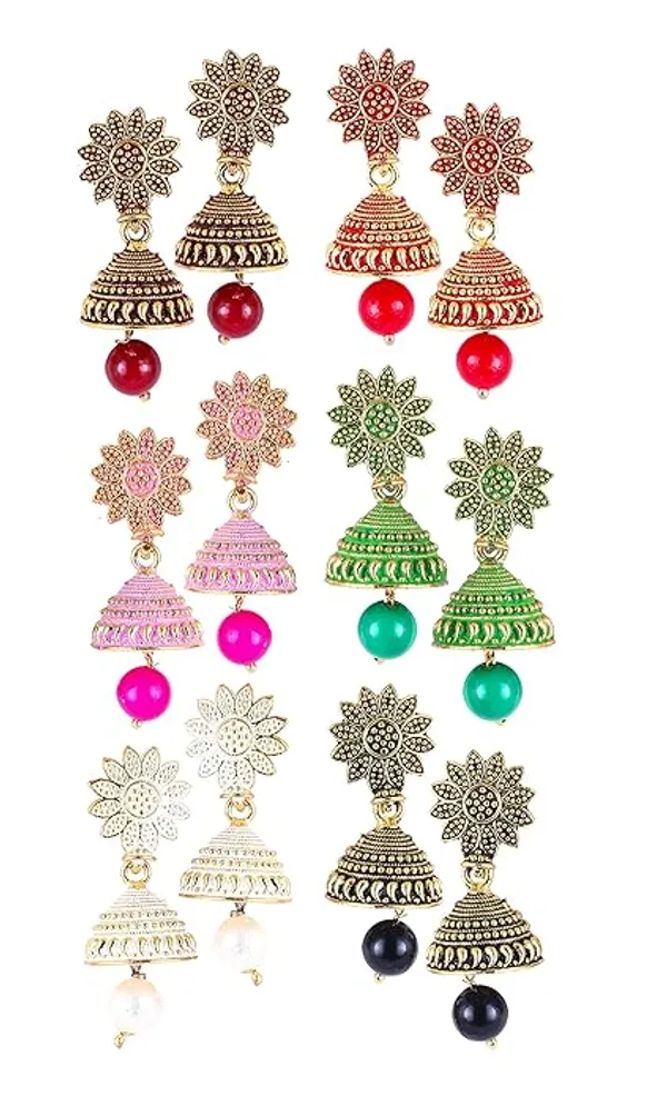 Jhumka_Earrings_For_Women_Girls_Ladies_Earrings_Combo_Set_Valentine_Gift_Traditional_Wedding_Gold_Meenakari_Ethnic_Antique_South_Indian_Round_Small_Pearl_Moti_Jhumkas_Feather_Peacock_Jhumki