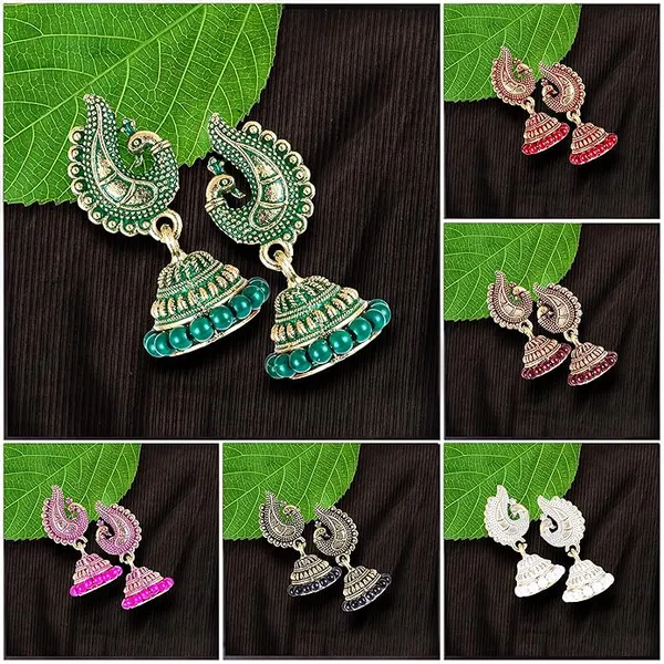 Jhumkas_Jhumka_jhumki_Earrings_Combo_set_Ear_rings_For_Women_girls_Ladies_Traditional_Wedding_Temple_Gold_Meenakari_Ethnic_Antique_South_Indian_Round_Pearl_Moti_Feather_jhumki_combo_M05