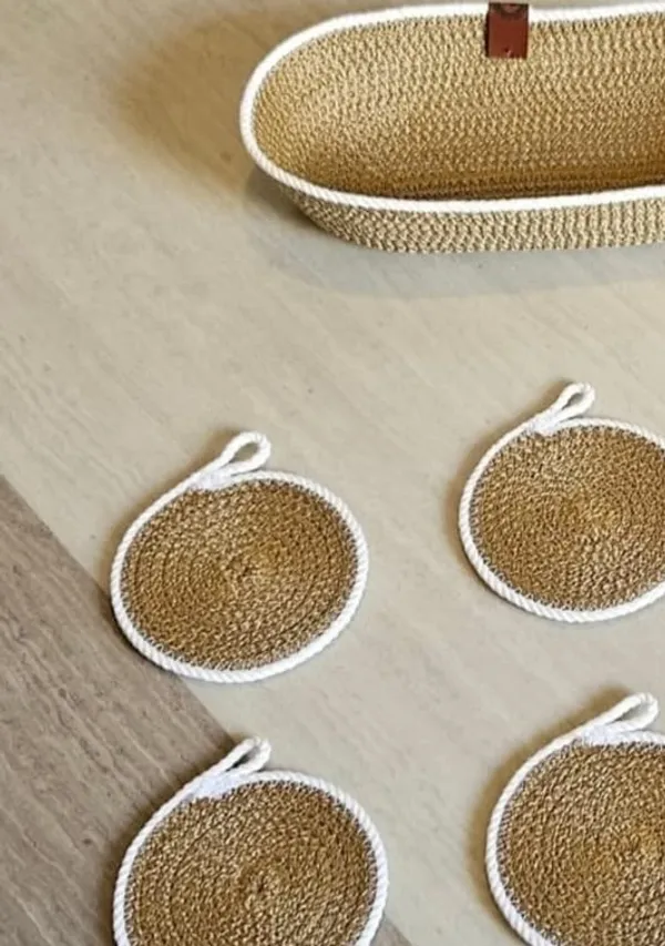 Cotton_Rope/_Jute_/Small_Dry_grass/Natural_Cane/Chic_Dry_Grass_Bag/Farmhouse_Coasters_for_Drinks/Absorbent_Coasterfor_Fabletop_Protection/Women_Coaster,Rustic_Coaster,Rope_Drink_Coaster__Spoon_Box-White_Beige