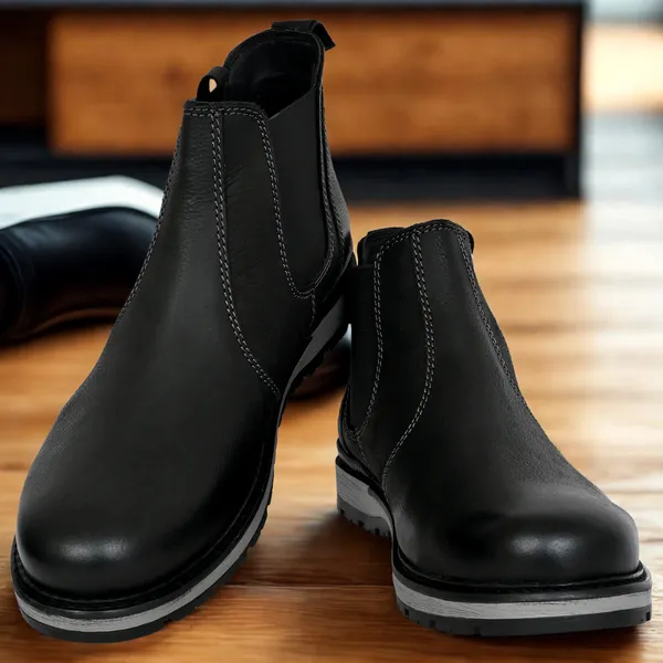 Black_Leather_Round_Toe_Mid_Top_Chelsea_Boots