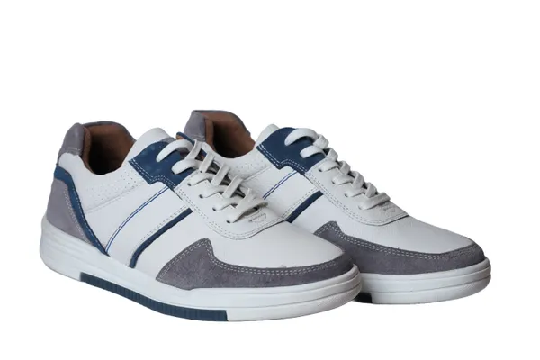 White_&_Grey_leather_Lace-up_Sneakers_for_Men