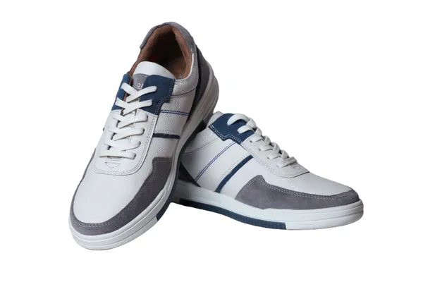 White_&_Grey_leather_Lace-up_Sneakers_for_Men
