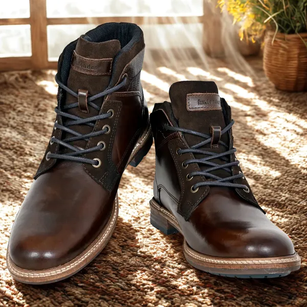 HX London Brown Leather Textured Mid Top Biker Boots Price in