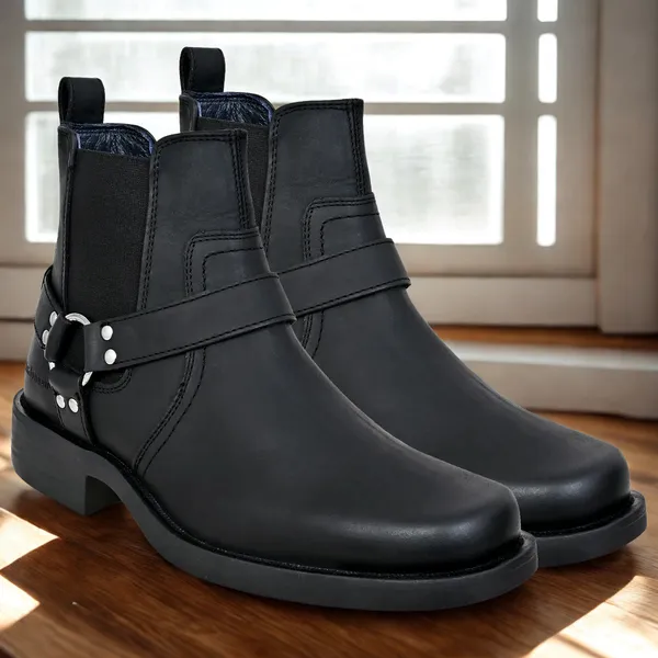 Ankle Boots Black Leather Rider Boots HX London Black Genuine