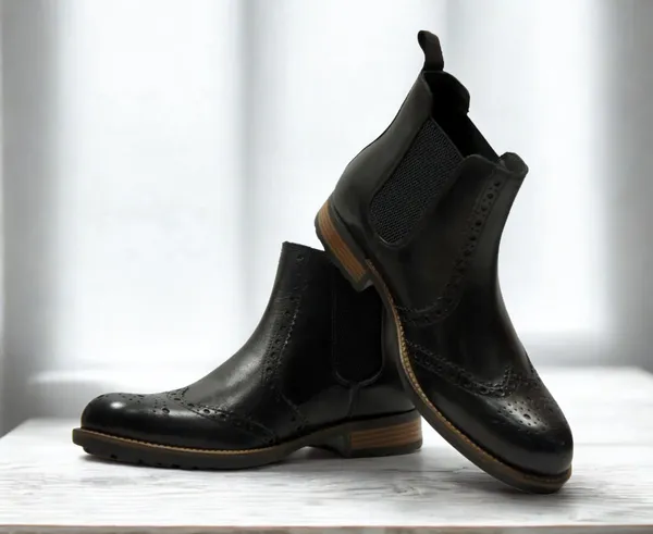 Black_Genuine_Leather_Men's_brogue_Chelsea_Boots_For_Casual_&_Party_Wear