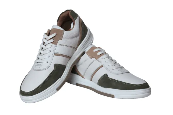 White_&_Olive_leather_Lace-up_Sneakers_for_Men
