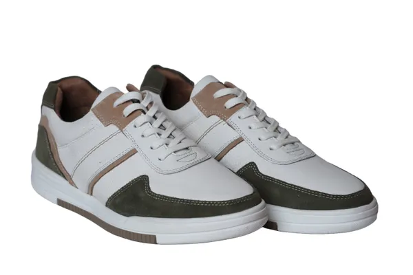 White_&_Olive_leather_Lace-up_Sneakers_for_Men